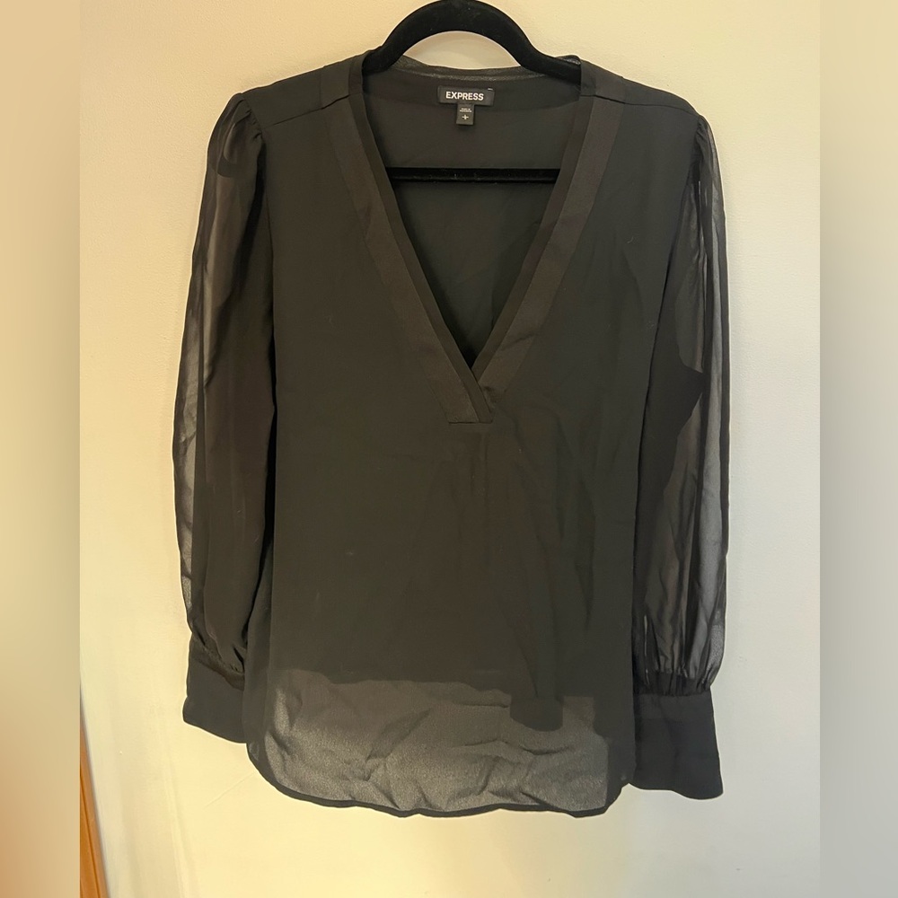 Express Women's Sheer Black V-Neck Blouse
